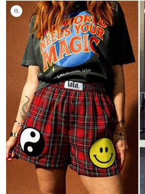 Dressed inLala Plaid Smile & Yin-Yang Patch Shorts